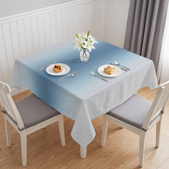 Light Blue Grey Ombre Table Cloth Waterproof Tablecloths, Modern Abstract Art Gradient Tablecloth Dining Table Cover for Kitchen Party Tabletop Outdoor, Square Tablecloth 60x60 Inch