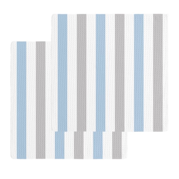 Light Blue Grey Stripe Kitchen Dish Towels for Drying Dishes Set of 2, Modern Farmhouse Vertical Striped Waffle Weave Microfiber Hand Tea Bathroom Towels Quick Dry & Absorbent Towel 12x12