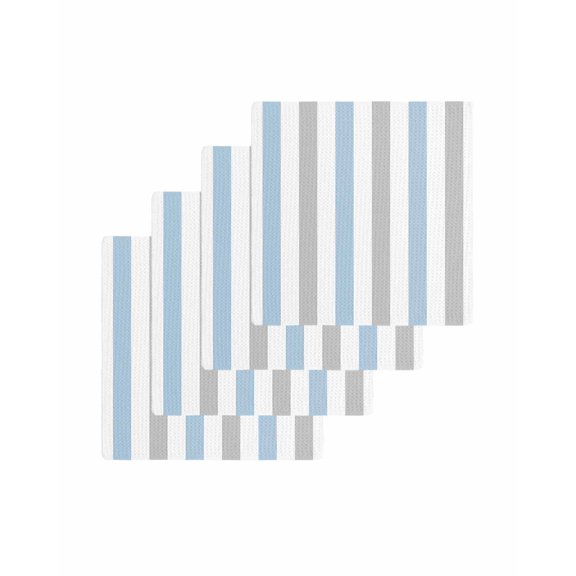 Light Blue Grey Stripe Kitchen Dish Towels for Drying Dishes Set of 4, Modern Farmhouse Vertical Striped Waffle Weave Microfiber Terry Hand Tea Bathroom Towels Quick Dry & Absorbent Towel 12x12