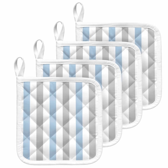 Light Blue Grey Stripe Pot Holders for Kitchen Heatproof Potholder, 4 Pack Modern Farmhouse Vertical Striped Hot Pads Multipurpose Oven Pads Cloth Potholders Trivet for Cooking and Baking
