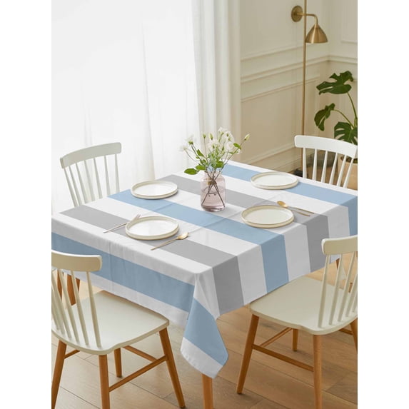 Light Blue Grey Stripe Tablecloth Rectangle Table Cloth 60x84, Waterproof Tablecloth Outdoor Table Cloth, Modern Farmhouse Vertical Striped Washable Table Cover for Kitchen Dinning Party
