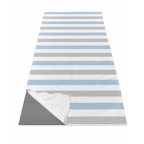 Light Blue Grey Stripe Yoga Towel for Hot Yoga Non Slip, Modern Farmhouse Vertical Striped Yoga Mat Towel Absorbent Yoga Sweat Towels Microfiber Hot Yoga Blanket for Bikram Pilates 26"x70"