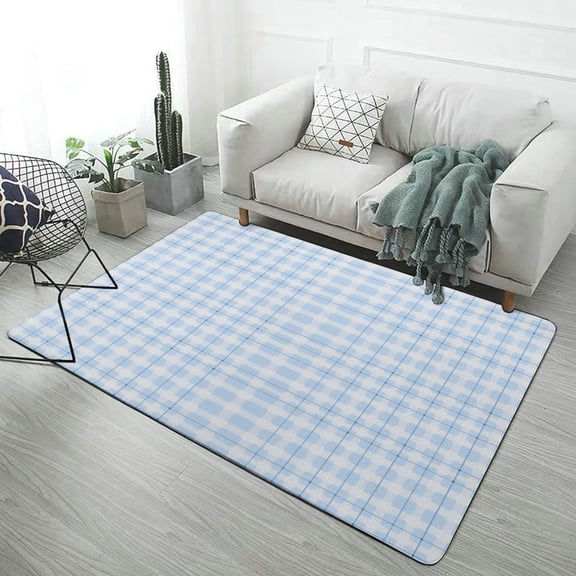 Light Blue Grid Pattern Carpet Style Living Room Bedroom Soft Comfy Rug Modern 3d Entry Mats Household
