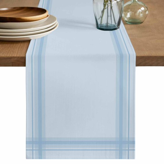 Light Blue Grid Short Table Runner 60 Inches Long,Modern Simple Striped Check Texture Cotton Linen Table Runners Dresser Scarves,Fabric Tabletop Scarf Furniture Cover for Home Dinner Party 13"x60"