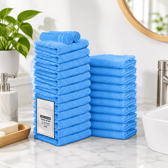 Light Blue Hand Towels, Pack of 24, 16 x 27 Inches, Highly Absorbent ...