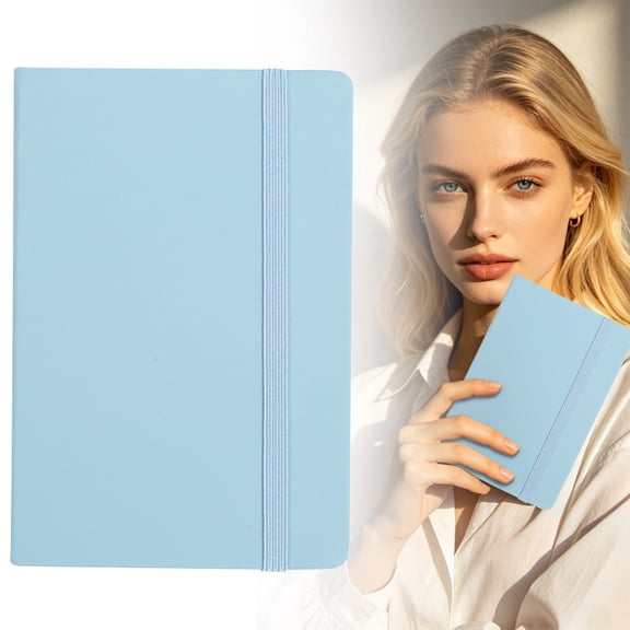 Light Blue Hardcover College Ruled Notebook With Pen Loop & Small Pocket, Cute Portable Memo Journal For Daily Note Taking Planning