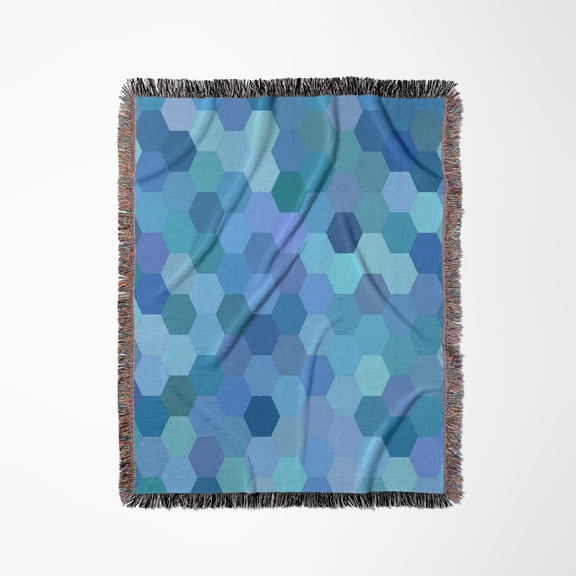 Light Blue Hexagon Mosaic Design, Woven Blanket