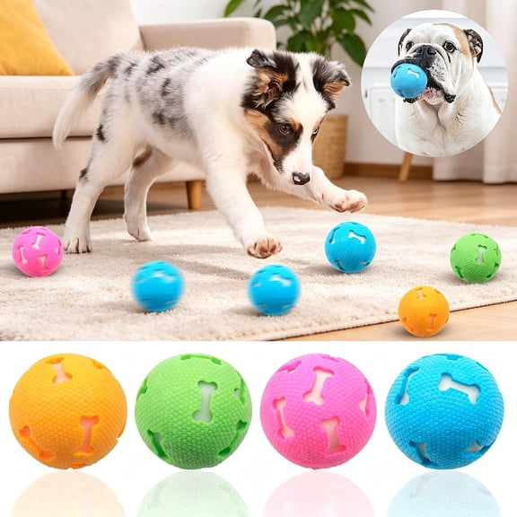 Light Blue Hollow Bone Cutout Light Up TPR Dog Chew Ball, Textured Honeycomb Teeth Cleaning Squeeze Glow Play Ball, Durable Non-Toxic Interactive Fetch Toy for Puppies Small Medium Dogs