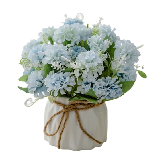 Light Blue Hydrangea Artificial Flowers in Ceramic Vase, Table Centerpiece for Home & Wedding