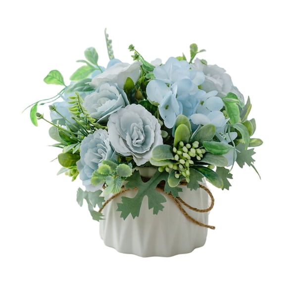 Light Blue Hydrangea Artificial Flowers in Ceramic Vase, Table Centerpiece for Home & Wedding