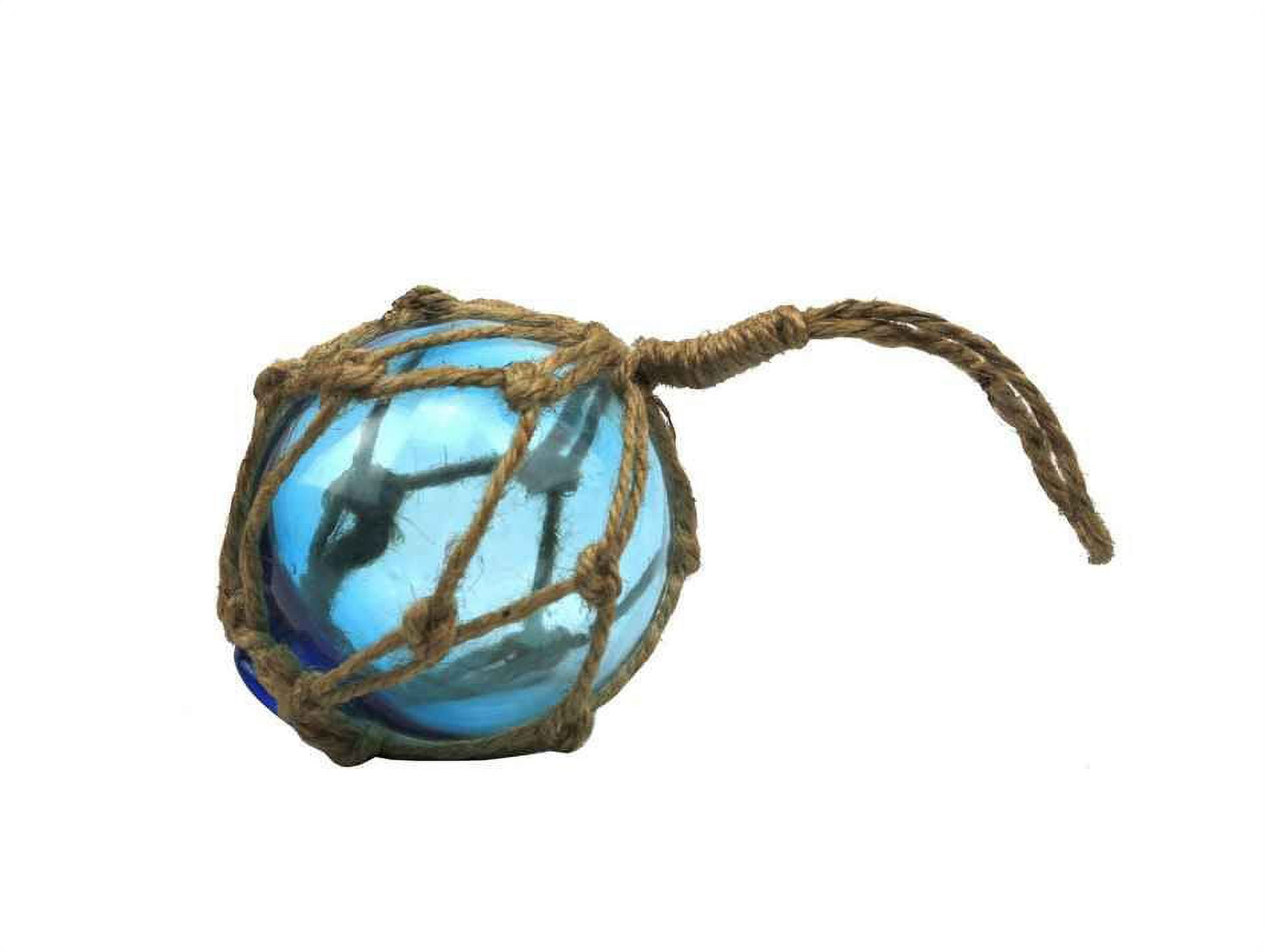 Handcrafted Cast Iron - Light Blue Japanese Glass Ball Fishing Float With Brown  Netting Decoration 3 