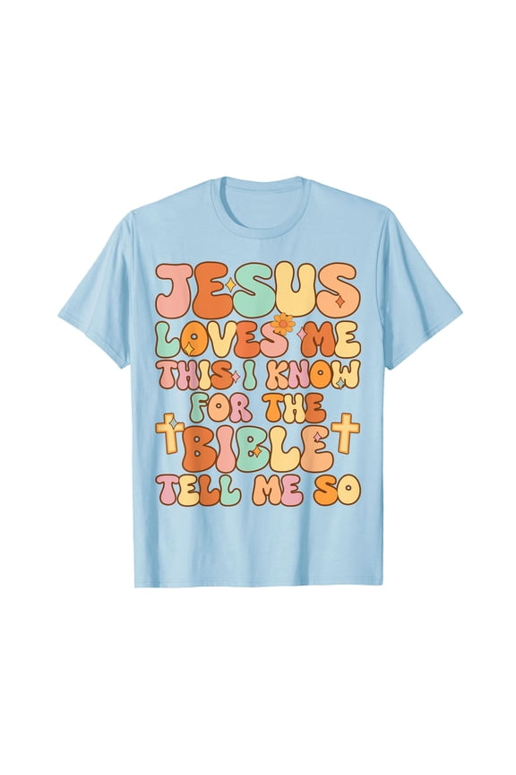 Light Blue Jesus Loves Me This I Know T-Shirt for Positive Message and Comfort