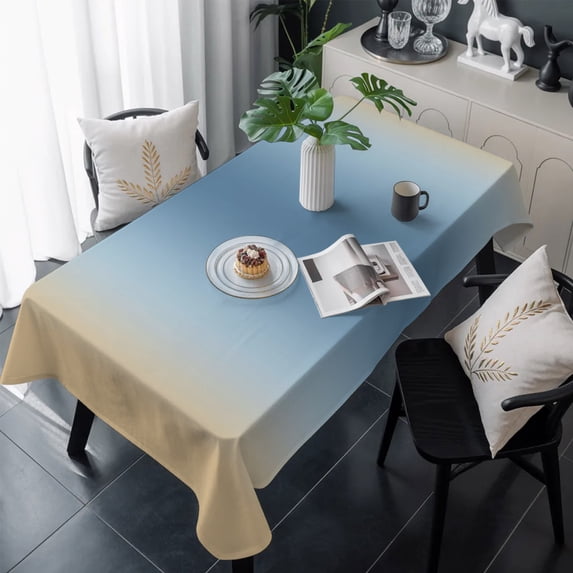 Light Blue Khaki Ombre Table Cloth Waterproof Tablecloths, Modern Abstract Art Gradient Tablecloth Dining Table Cover for Kitchen Party Tabletop Outdoor, Rectangle Tablecloth 54x108 Inch