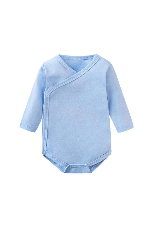 Light Blue Kimono Bodysuit for Girls, Cotton Long Sleeve Tagless Side Snap Onesie with Crotch Snap, 0-24 Months,Size 3-6 Months