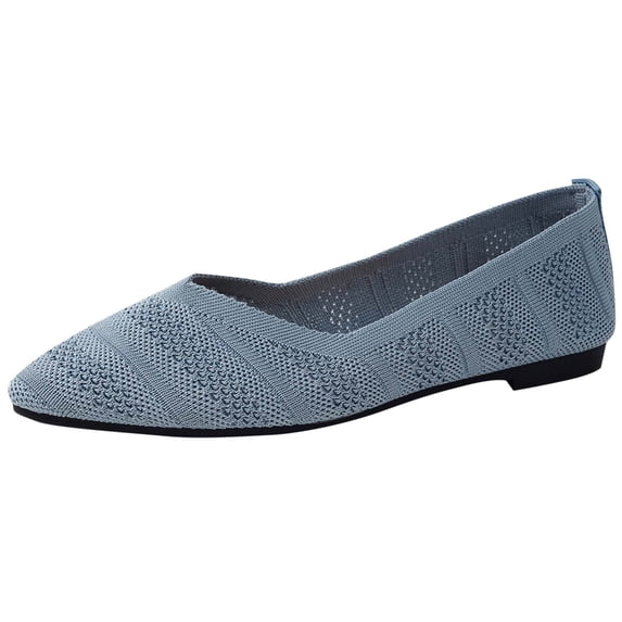 Light Blue Knitted Pointed Toe Flat Shoes For Women Breathable Comfortable Summer Fall Loafers