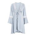 thumbnail image 1 of Light Blue Lace Satin Nightgown Front Open Tie Loungewear Nightdress Satin Silky Loungewear for Women, 1 of 11