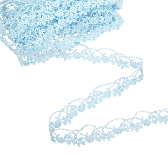 Light Blue Lace Trim Ribbon, 0.8" x 5 Yards Polyester Embroidered Crochet Lace Trim Fabric for Sewing
