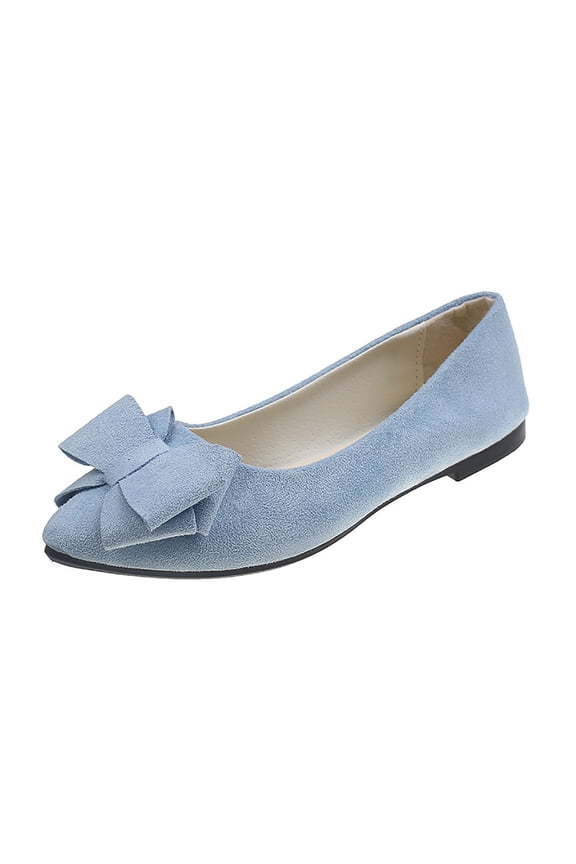 Light Blue Ladies Casual Work Flats Bow Embellished Pointed Toe Slip On Breathable Mesh Comfort