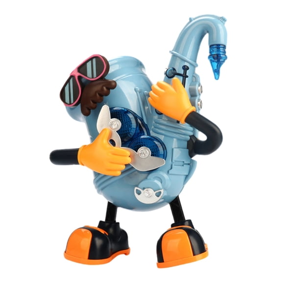 Light Blue Light Blue Electric Dancing Robot Toy For Kids With Music Lights Saxophone Guitar Walking Bump And Go