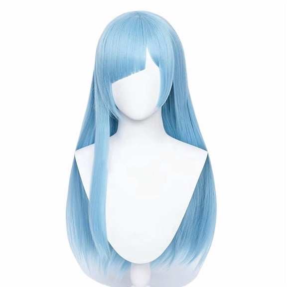 Light Blue Long Straight Hair Wigs with Slanted Bangs | Perfect for Cosplay, Festivals, and Daily Wear