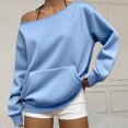 thumbnail image 1 of Oversized Sweatshirt for Women Trendy Off the Shoulder Sweatshirt with Pockets Loose Fit Fall Fashion Clothing Light Blue M, 1 of 6