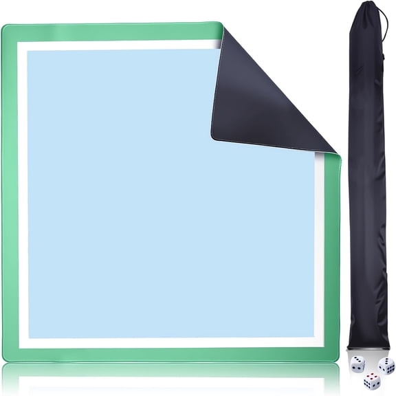Light Blue Mah Jongg Mat 31.5x31.5 Inch Thick Neoprene Waterproof Noise Reduction Non-Slip Table Game Mat for Table, Mahjong, Dominoes, Poker & Board Games, with Storage Bag & 4 Dice