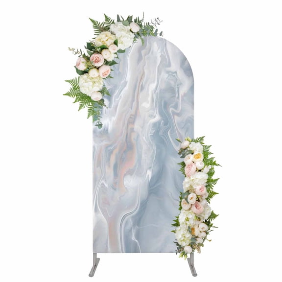 Light Blue Marble Arch Backdrop Cover 4FT, Modern Abstract Ombre Minimalism Art Spandex Fitted Stretchy Arch Stand Covers, Round Top Chiara Backdrop Cover for Wedding Party Birthday Baby Shower