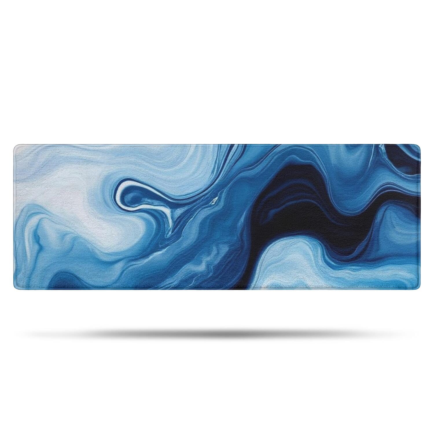 Light Blue Marble Flow Pattern Bathroom Rugs Mat,Non Slip Microfiber Bathroom Rug,Rubber Backing,Soft Bathroom Mats for Bathroom Floor,Tub and Shower,47x17in(120x43cm)