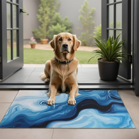 Light Blue Marble Flow Pattern Door Rugs,Washable Non Slip Door Mats Indoor,Decorative Door Mats,Entry Mat Indoor for Entrance,Bedroom,Kitchen,Bathroom,20"x32"