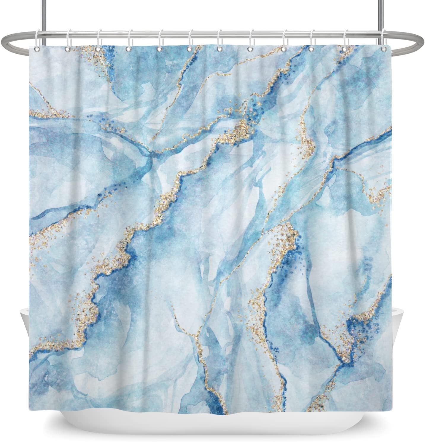 Light Blue Marble Shower Curtain 72x72 Inch Gold Cracked Lines Texture ...
