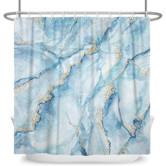 Light Blue Marble Shower Curtain 72x72 Inch Gold Cracked Lines Texture Bathroom Curtain Teal Mineral Rock Geode Crystal Shower Curtain with Hooks, Polyester Fabric Modern Bathrom Decor