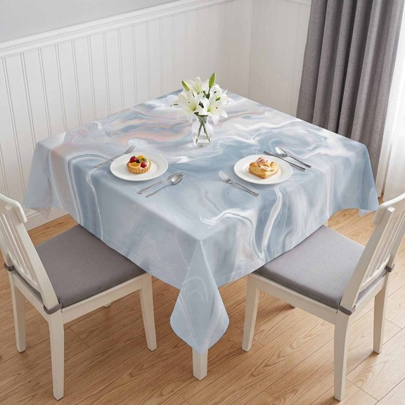 Light Blue Marble Table Cloth Waterproof Tablecloths, Modern Abstract Ombre Minimalism Art Tablecloth Dining Table Cover for Kitchen Party Tabletop Outdoor, Square Tablecloth 54x54 Inch