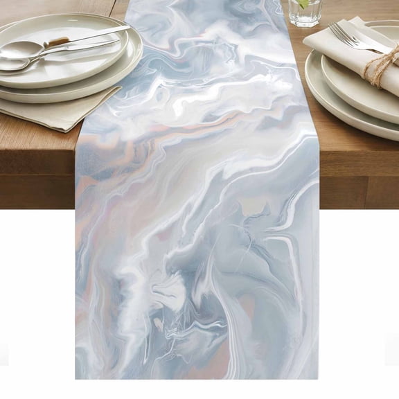 Light Blue Marble Table Runner Modern Abstract Ombre Minimalism Art Tablerunners 13 x 36 Inch, Table Decorations Tabletop Scarf for Summer Gathering Holiday Farmhouse Kitchen Dining Decor