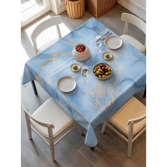 Light Blue Marble Tablecloth Square Table Cloth 54x54, Waterproof Outdoor Table Cloth Covers Decorative Table Protector, Ink Painting Art Luxury Modern Washable Table Cover for Kitchen Dinning Party