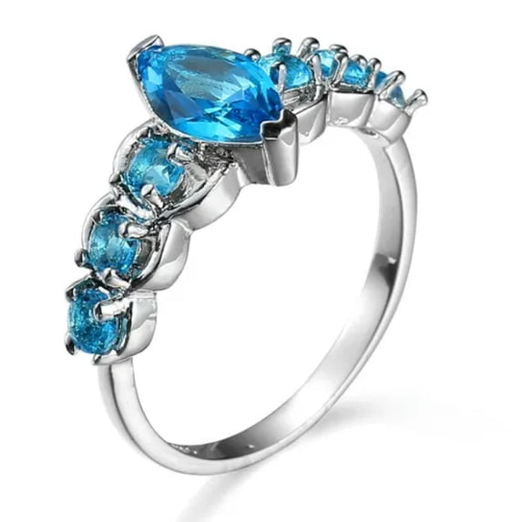 Light Blue Marquise Cut AAA CZ Band Women's 925 Silver Thin Finger Ring Sz 6-10