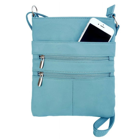 Light Blue Mini Body Purse Multi Pocket Cross Body Handbag Adjustable Shoulder Strap Designed in the U.S.A.