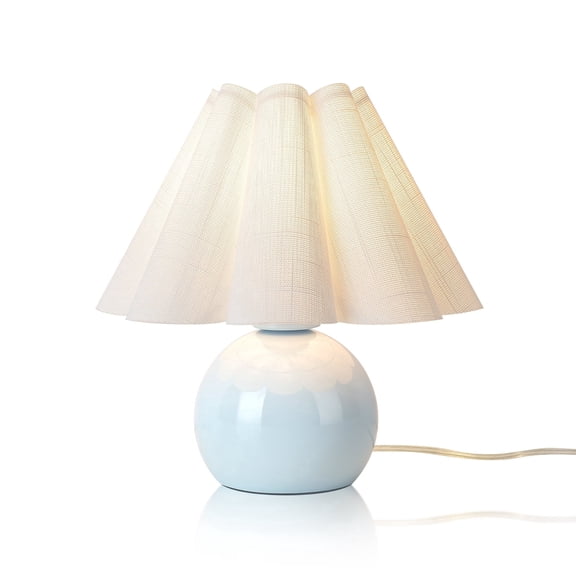 Light Blue Mini Table Lamp, Small Bedside Nightstand Lamp with Scalloped Shade for Bedroom, Office, Kitchen Counter, Bookshelf, Kids Dorm