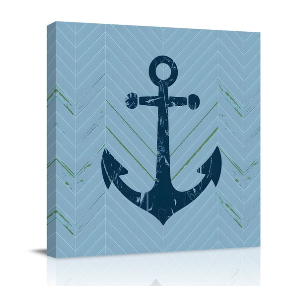 Light Blue Nautical Anchor Canvas Wall Art for Living Room, Coastal Lines Vintage Mottled Texture Poster Print Painting for Bedroom Office Home Decoration Wall Pictures Prepare To Hang 10"x10"