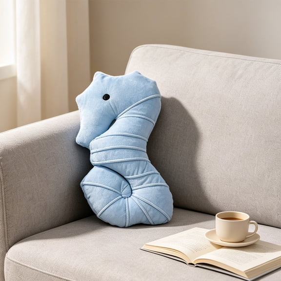 Light Blue Nautical Ocean Shaped Throw Pillow Set Fish Seashell Starfish Seahorse, Stuffed Decorative Cushions Coastal Marine Themed Pillows for Sofa Bed Beach House