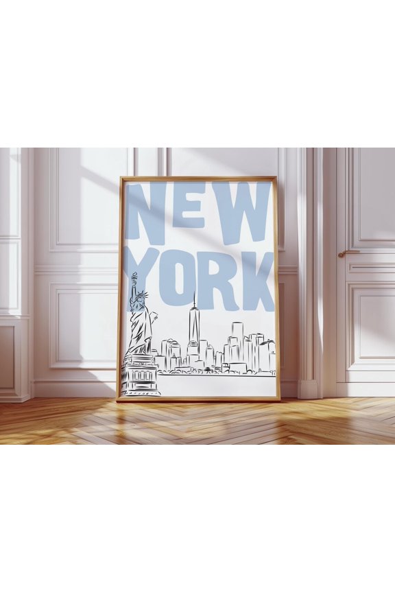 Light Blue New York Art NYC Skyline Poster Danish Pastel Preppy Dorm Decor 16 Unframed Paper Print