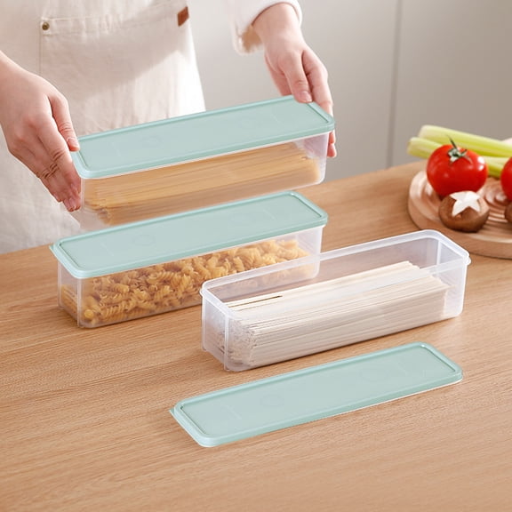 Light Blue Noodles Storage Box Airtight Food Container Rectangular Plastic Organizer for Pasta Eggs Kitchen Refrigerator Set of 2 Space Efficient Freshness Lock