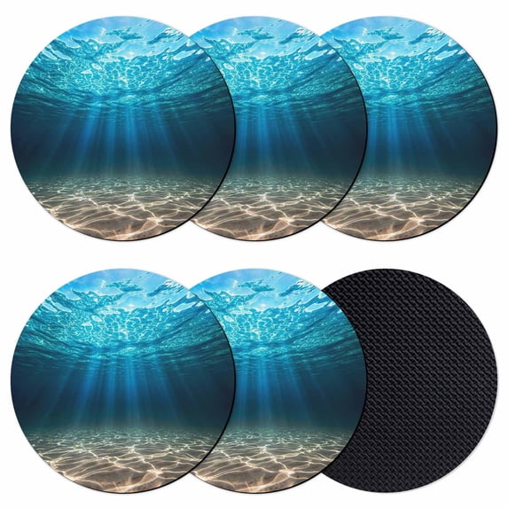 Light Blue Ocean Waves Coasters Set of 6, Absorbent Coasters for Drinks, Summer Beach Coastal Abstract Coaster for Desk Coffee Table Protection, Home Decor House Warming Gifts 4"