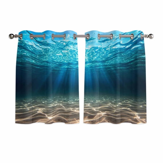Light Blue Ocean Waves Kitchen Curtains Window Panels, Summer Beach Coastal Abstract Insulated Window Treatment Curtain, Grommet Curtains for Bedroom/Living Room/Bathroom, 2 Piece 42"Wx54"L