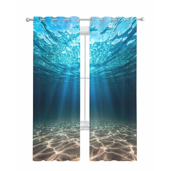 Light Blue Ocean Waves Sheer Curtains 63 Inch Length 2 Panels Set for Living Room/Bedroom, Summer Beach Coastal Abstract Kitchen Curtains Grommet Semi-Sheer Curtains Window Treatments 42"x63"x2