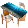 thumbnail image 1 of Light Blue Ocean Waves Table Cloths for 5 Foot Rectangle Tables, Summer Beach Coastal Abstract Patio Waterproof Elastic Fitted Tablecloths, Washable Rectangular Table Cover for Camping, 1 of 8