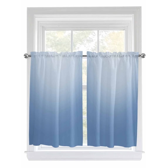 Light Blue Ombre Kitchen Curtains 54 Inches length, Modern Rustic Aqua Gradient Window Treatment Curtain Drapes, Thermal Insulated Drapes for Basement Hotel RV, 42"x54", 2 Panels