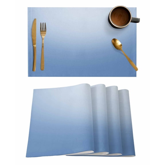 Light Blue Ombre Placemats Set of 6, Modern Rustic Aqua Gradient Placemats for Dining Table, Place Mats for Kitchen Tabletop, Waterproof Wipeable Dining Table Mats Set