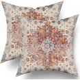 thumbnail image 1 of Light Blue Orange Boho Pillow Covers 16x16 Set of 2 Rustic Ethnic Carpet Pattern Geometric Vintage Floral Print Decorative Throw Pillows Fall Farmhouse Cushion Case Decor for Couch Sofa Bed, 1 of 7
