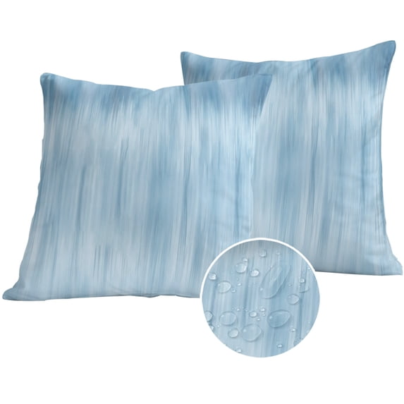 Light Blue Outdoor Pillow Covers 26x26 Set of 2, Waterproof Patio Throw Pillowcase Protectors, Modern Abstract Art Ombre Striped Square Decorative Pillow Shams Cushion Covers for Seat Bed Couch Sofa