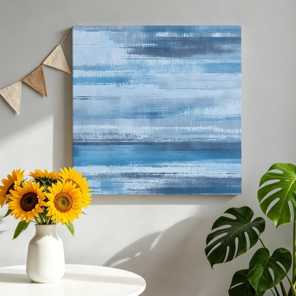 Light Blue Paint Canvas Wall Art for Living Room, Watercolor Abstract Blue Stripes Poster Print Painting for Bedroom Office Home Decoration Wall Pictures Prepare To Hang 8"x8"